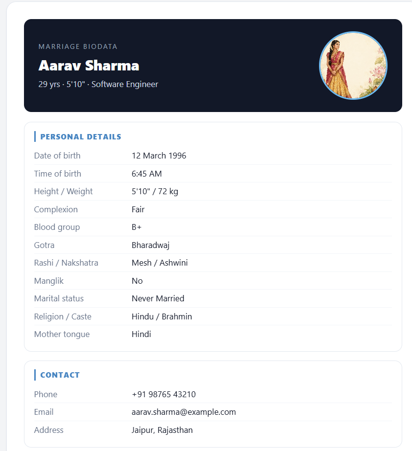 Marriage biodata templates