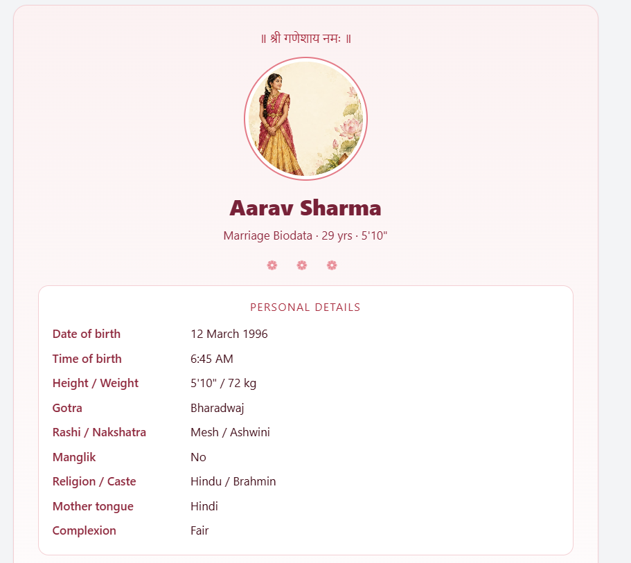 Hindu marriage biodata template